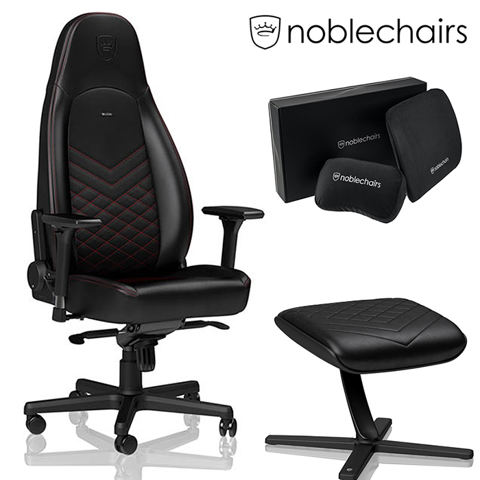 Noblechairs 皇家賽車椅 ICON 搭配置腳蹬+記憶枕組 豪華組 (合成皮款) MAX-003