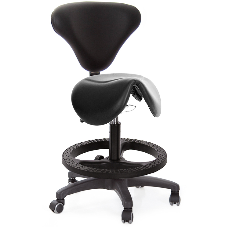 GXG 小馬鞍加椅背 工作椅 可前傾 (塑膠踏圈/防刮輪) 型號81T10EXK