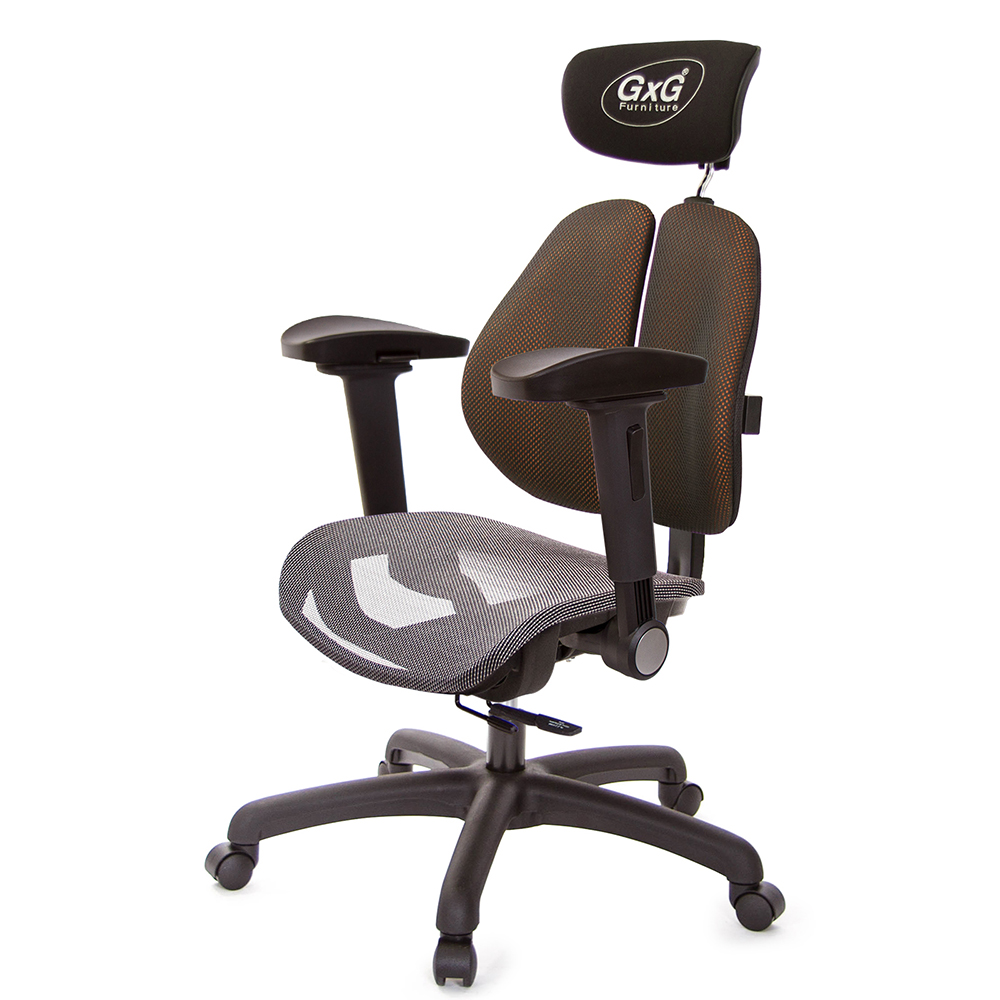 GXG 雙軸枕 雙背工學椅(4D弧面摺疊手) 中灰網座 型號2706 EA1D