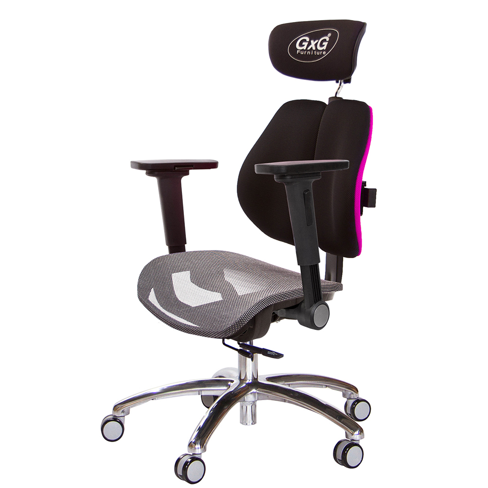 GXG 雙軸枕 雙背工學椅(鋁腳/4D平面摺疊手) 中灰網座 型號2706 LUA1H