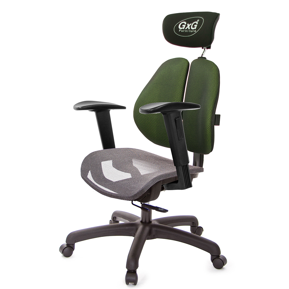GXG 雙軸枕 雙背工學椅(2D升降手) 中灰網座 型號2706 EA2