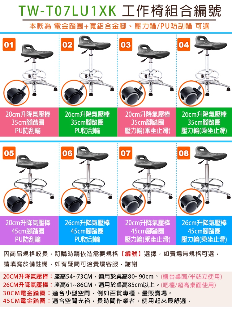 GXG 提把軟膠 工作椅 (寬鋁腳/踏圈/防刮輪) 型號T07 LU1XK